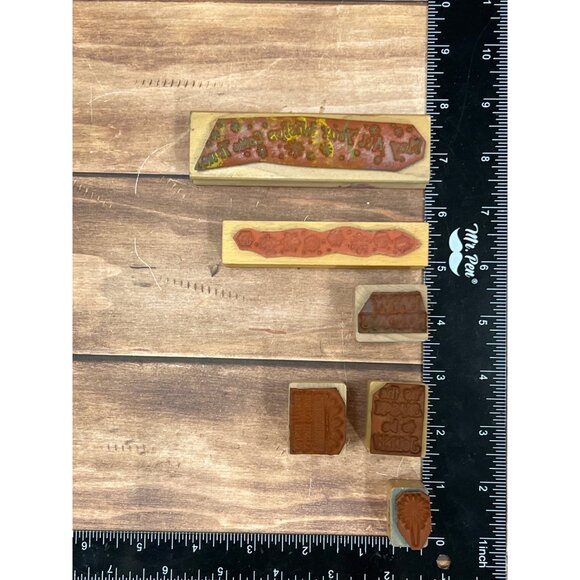 LOT OF 6 HOLIDAY THEMED WOOD MOUNTED RUBBER STAMP MOSTLY UNBRANDED - Picture 6 of 6